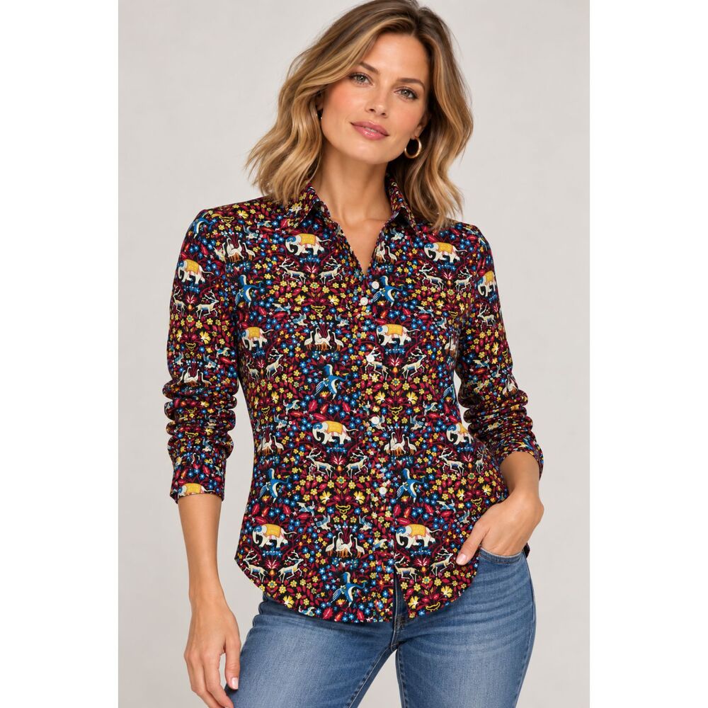 NWT J.McLaughlin Lois Blouse Savanna Bloom Elephant Floral Shirt Size Large